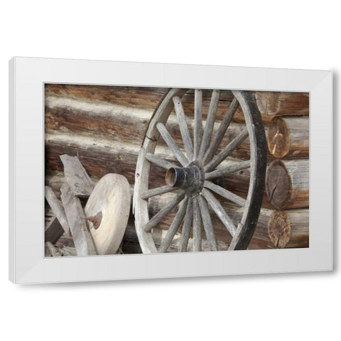 Canada, BC, Fort Steele Old wagon wheel White Modern Wood Framed Art Print by Paulson, Don