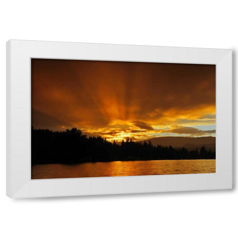 Canada, BC, Blind Bay God rays over Sushwap Lake White Modern Wood Framed Art Print by Grandmaison, Mike