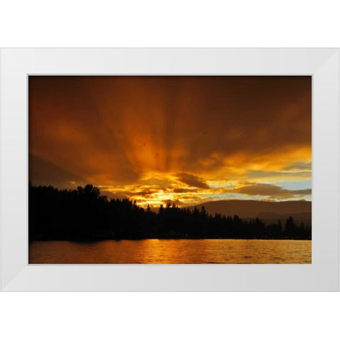 Canada, BC, Blind Bay God rays over Sushwap Lake White Modern Wood Framed Art Print by Grandmaison, Mike