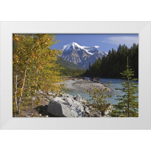 Canada, BC, Landscape of Mt Robson and stream White Modern Wood Framed Art Print by Paulson, Don