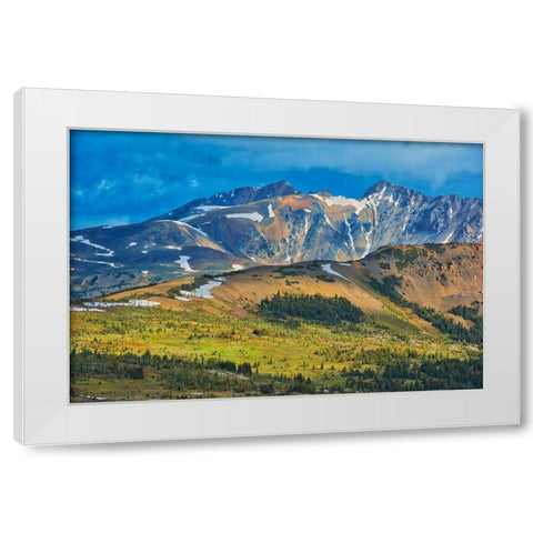 Canada-British Columbia-Sunshine Meadows Mountain and valley landscape White Modern Wood Framed Art Print by Jaynes Gallery