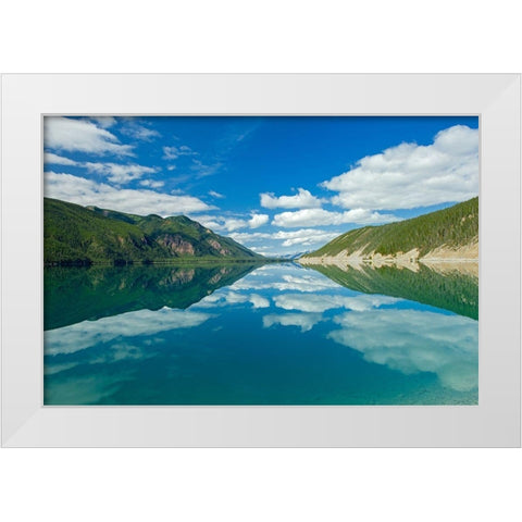 Canada-British Columbia-Muncho Lake Provincial Park Reflections in Muncho Lake White Modern Wood Framed Art Print by Jaynes Gallery