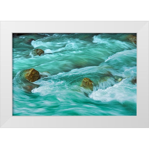 Canada- British Columbia- Mount Robson Provincial Park. Robson River cascade. White Modern Wood Framed Art Print by Jaynes Gallery