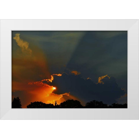 Canada, Winnipeg God rays at sunset White Modern Wood Framed Art Print by Grandmaison, Mike