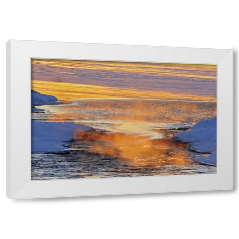 Canada, Manitoba Mist rising off Setting Lake White Modern Wood Framed Art Print by Grandmaison, Mike