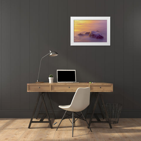 Canada, Manitoba Sunrise on Lake Winnipeg White Modern Wood Framed Art Print by Grandmaison, Mike