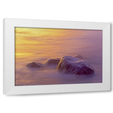 Canada, Manitoba Sunrise on Lake Winnipeg White Modern Wood Framed Art Print by Grandmaison, Mike