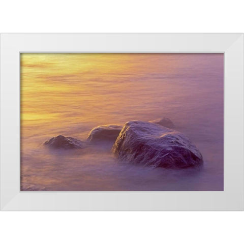 Canada, Manitoba Sunrise on Lake Winnipeg White Modern Wood Framed Art Print by Grandmaison, Mike