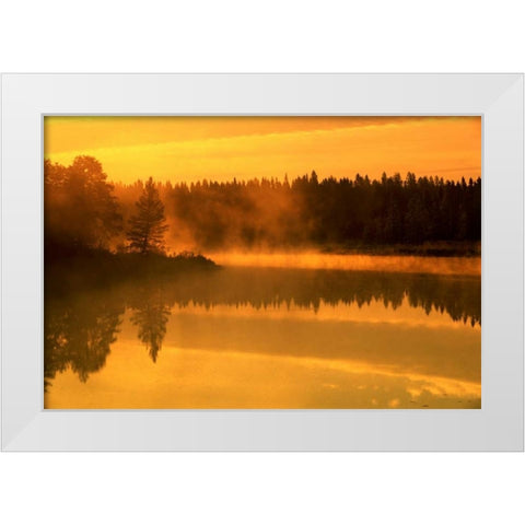 Canada, Manitoba Sunrise over Whiteshell River White Modern Wood Framed Art Print by Grandmaison, Mike