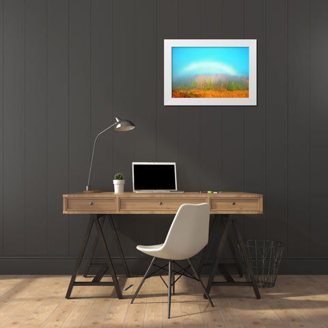 Canada, Whiteshell PP Fogbow over forest, Autumn White Modern Wood Framed Art Print by Grandmaison, Mike
