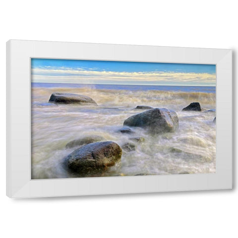 Canada, Manitoba Waves crashing on Lake Winnipeg White Modern Wood Framed Art Print by Grandmaison, Mike