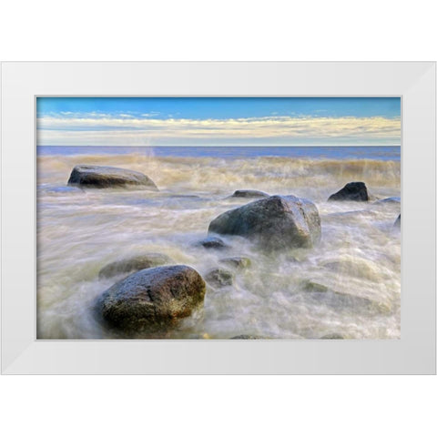 Canada, Manitoba Waves crashing on Lake Winnipeg White Modern Wood Framed Art Print by Grandmaison, Mike