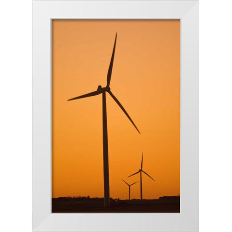 Canada, Somerset Wind turbines at sunset White Modern Wood Framed Art Print by Grandmaison, Mike