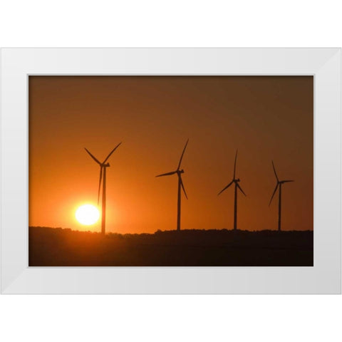 Canada, Somerset Wind turbines at sunset White Modern Wood Framed Art Print by Grandmaison, Mike