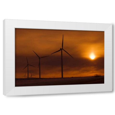 Canada, Somerset Wind turbines at sunset White Modern Wood Framed Art Print by Grandmaison, Mike