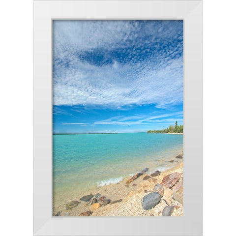 Canada-Manitoba-Little Limestone Lake Lake and rocks on shore White Modern Wood Framed Art Print by Jaynes Gallery