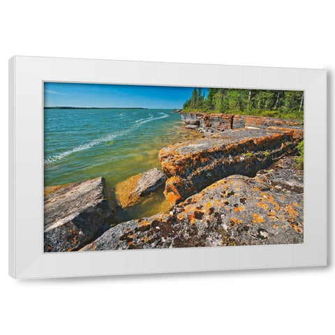 Canada-Manitoba-Wanless Rocky Lake shoreline White Modern Wood Framed Art Print by Jaynes Gallery