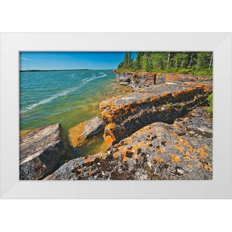 Canada-Manitoba-Wanless Rocky Lake shoreline White Modern Wood Framed Art Print by Jaynes Gallery
