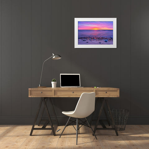 Canada- Manitoba- Winnipeg. Sunrise on Lake Winnipeg. White Modern Wood Framed Art Print by Jaynes Gallery