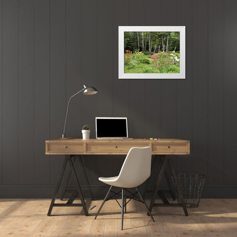 Canada, New Brunswick, garden and forest White Modern Wood Framed Art Print by Anon, Ellen