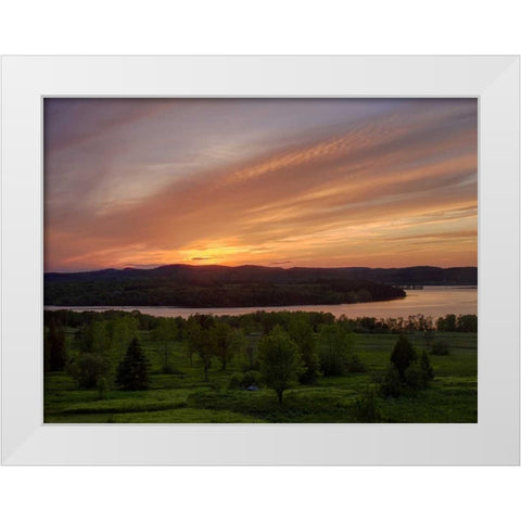 Canada Sunset on meadow and St John River White Modern Wood Framed Art Print by Anon, Ellen