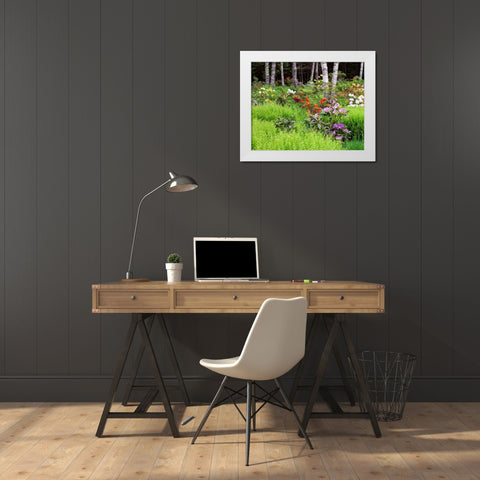 Canada, New Brunswick, garden and forest White Modern Wood Framed Art Print by Anon, Ellen