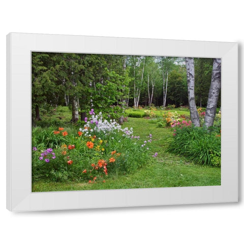 Canada, New Brunswick, garden and forest White Modern Wood Framed Art Print by Anon, Ellen