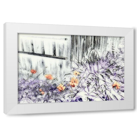Canada Abstract of wooden building and garden White Modern Wood Framed Art Print by Anon, Ellen