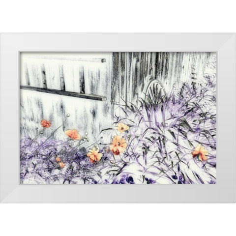 Canada Abstract of wooden building and garden White Modern Wood Framed Art Print by Anon, Ellen
