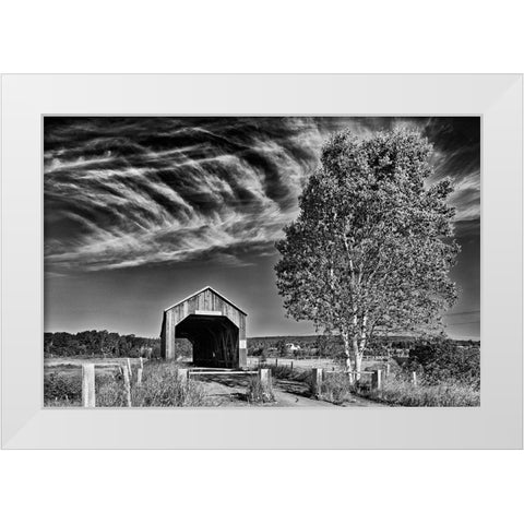 Canada-New Brunswick-Riverside-Albert Sawmill Creek covered bridge White Modern Wood Framed Art Print by Jaynes Gallery