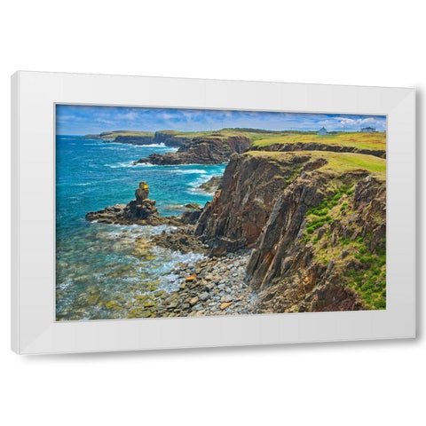 Canada-Newfoundland-Elliston Rocky shoreline on Atlantic Ocean White Modern Wood Framed Art Print by Jaynes Gallery