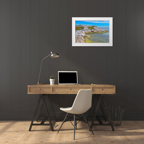 Canada-Newfoundland-Rose Blanche Rocky shoreline along Atlantic Ocean White Modern Wood Framed Art Print by Jaynes Gallery