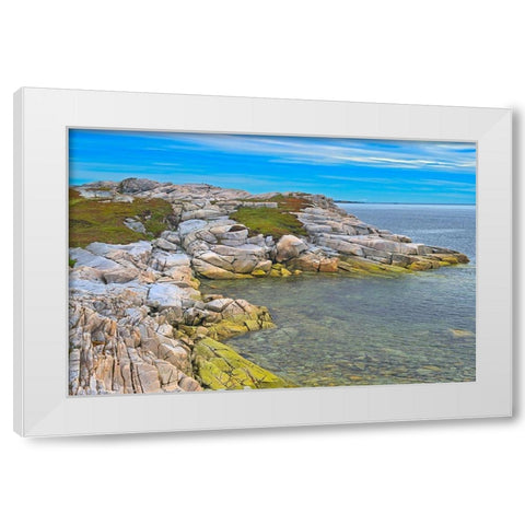 Canada-Newfoundland-Rose Blanche Rocky shoreline along Atlantic Ocean White Modern Wood Framed Art Print by Jaynes Gallery
