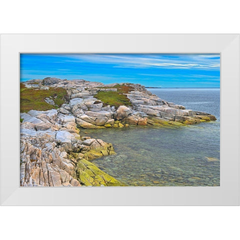 Canada-Newfoundland-Rose Blanche Rocky shoreline along Atlantic Ocean White Modern Wood Framed Art Print by Jaynes Gallery