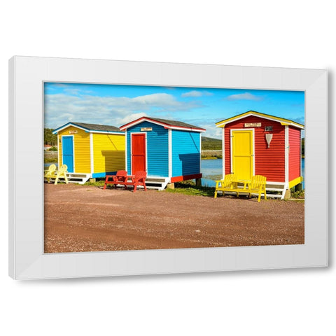 Colorful beach huts-Cavendish-Newfoundland-Canada White Modern Wood Framed Art Print by DeFreitas, Michael