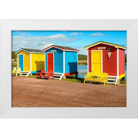 Colorful beach huts-Cavendish-Newfoundland-Canada White Modern Wood Framed Art Print by DeFreitas, Michael