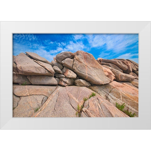 Canada-Nova Scotia-Cape Breton Island Rocky shoreline along Cabot Strait White Modern Wood Framed Art Print by Jaynes Gallery