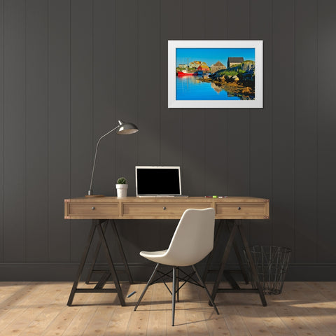Canada-Nova Scotia-Peggys Cove Fishing boats in village harbor White Modern Wood Framed Art Print by Jaynes Gallery
