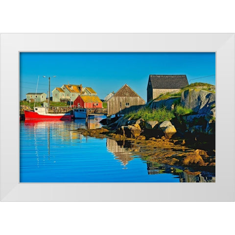 Canada-Nova Scotia-Peggys Cove Fishing boats in village harbor White Modern Wood Framed Art Print by Jaynes Gallery