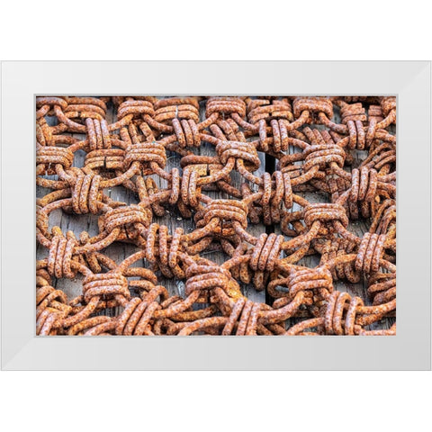 Chains used for fishing in Nova Scotia White Modern Wood Framed Art Print by Ostrowitz, Mallorie