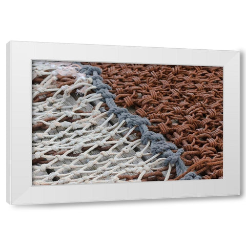 Fishing equipment was found on the docks of Lunenburg-Nova Scotia White Modern Wood Framed Art Print by Ostrowitz, Mallorie