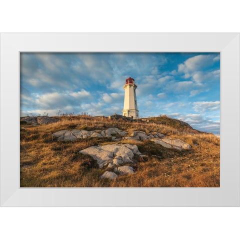 Canada-Nova Scotia-Louisbourg-Louisbourg Lighthouse-dusk White Modern Wood Framed Art Print by Bibikow, Walter