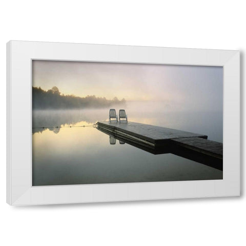Canada, Ontario, Algonquin PP, Chairs on dock White Modern Wood Framed Art Print by Rotenberg, Nancy