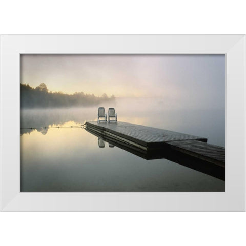 Canada, Ontario, Algonquin PP, Chairs on dock White Modern Wood Framed Art Print by Rotenberg, Nancy