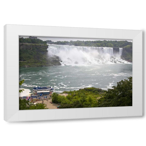 Canada, Ontario, Boat by the Niagara Falls White Modern Wood Framed Art Print by Lord, Fred