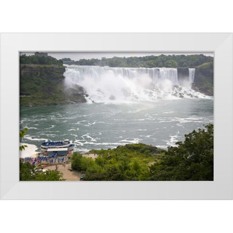 Canada, Ontario, Boat by the Niagara Falls White Modern Wood Framed Art Print by Lord, Fred