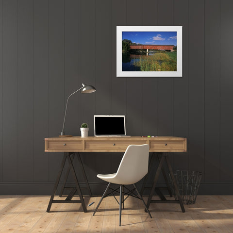 Canada, Montrose, West Montrose Covered Bridge White Modern Wood Framed Art Print by Grandmaison, Mike