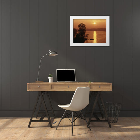 Canada, Ontario, London, Fanshawe Lake at sunrise White Modern Wood Framed Art Print by Grandmaison, Mike