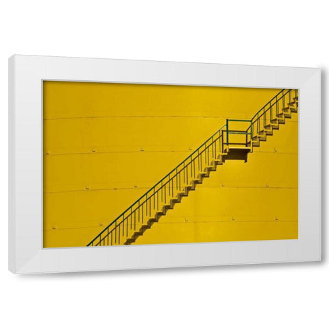 Canada, Ontario, Little Current Yellow stairway White Modern Wood Framed Art Print by Grandmaison, Mike