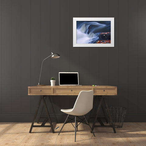 Canada, Emsdale Maple leaves by Magnetewan River White Modern Wood Framed Art Print by Grandmaison, Mike